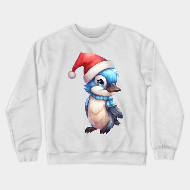 Blue Jay in Santa Hat Crewneck Sweatshirt by Chromatic Fusion Studio